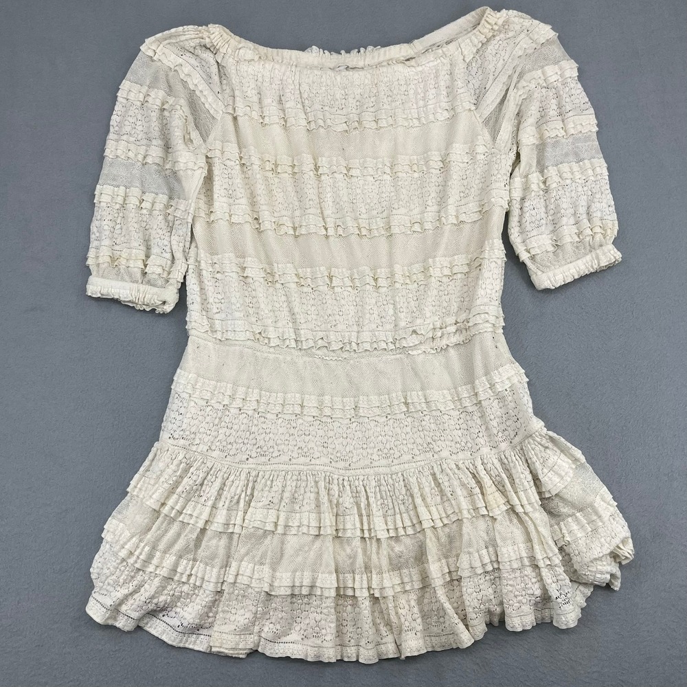 Candies Womens Cream Lace Ruffle Mini Dress Off Shoulder Medium‎